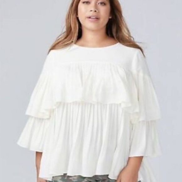 Lane Bryant White Ruffle Blouse - Picture 2 of 4